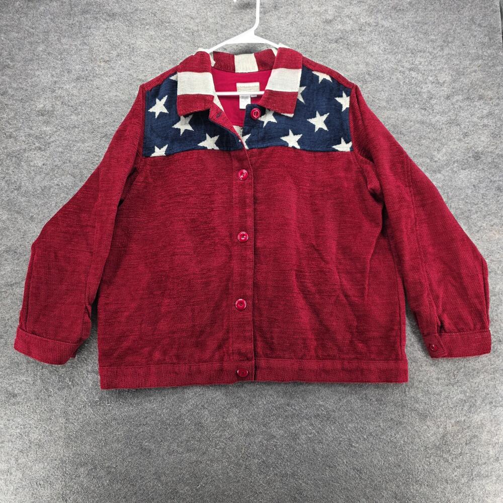 Coldwater Creek Jacket Womens 1X Star Button Front Patriotic USA Flag Top Blazer